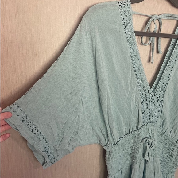 Lovestitch small blue lace crochet smocked dress rayon v neck tie back - Picture 2 of 8